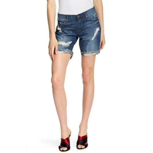 Articles of Society Pants - Articles Of Society Women's Nadine Knee Distressed Denim Shorts In Blue Size 25